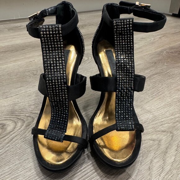 BCBG MAXAZRIA 290 Crystal Gold Dress T-Strap High H Stilletos Women's 6.5 - Picture 2 of 12